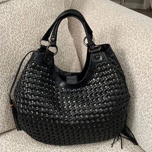 ELISA ATHENIENSE Black Woven Leather Bag